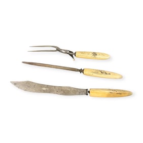 Eskimo Bone Handled Scrimshawed Carving Set