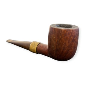 Vintage Briar Wood Tobacco Pipe With Brass Collar