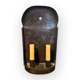 Early Tin Toleware Double Candle Wall Sconce