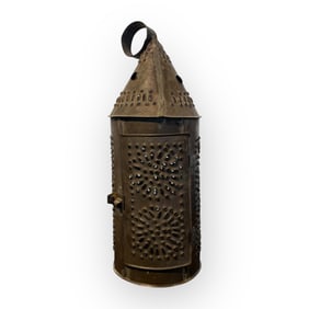 Antique Punched Tin Candle Lantern