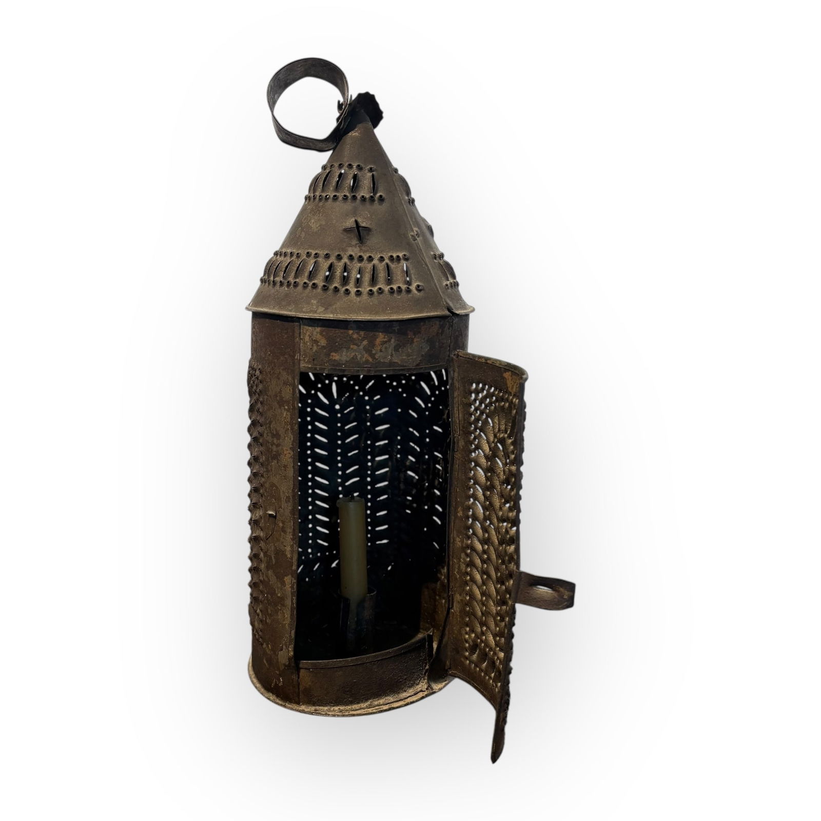 Antique Punched Tin Candle Lantern (1 of 2)