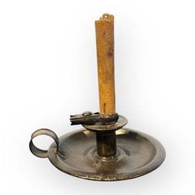Unique 19th C Tin Candle Holder With Clamp