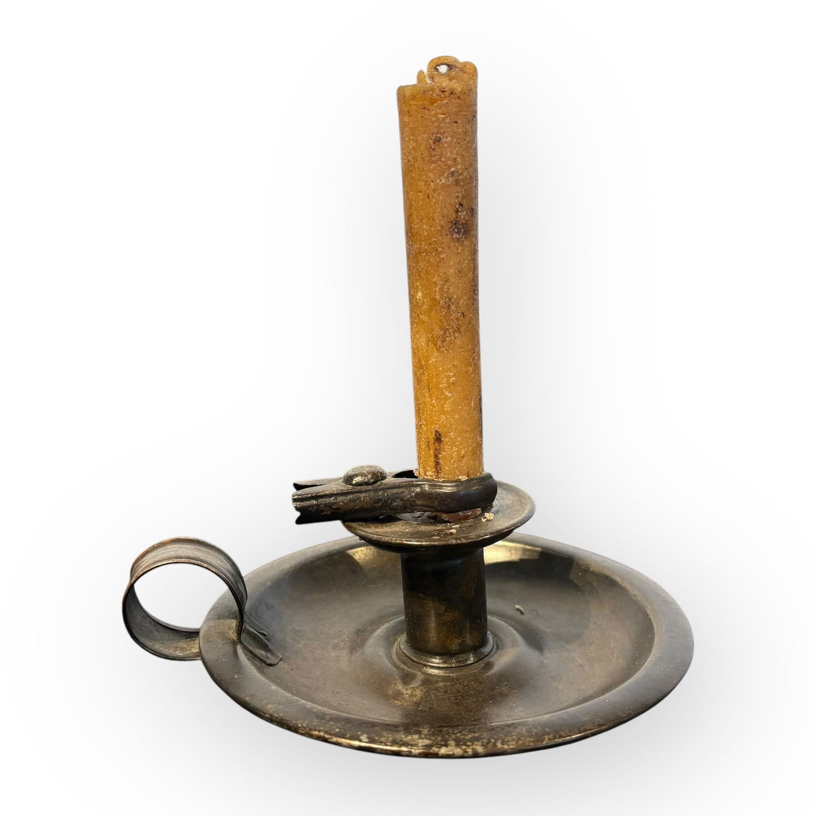 Unique 19th C Tin Candle Holder With Clamp (1 of 1)
