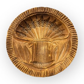 Early Wood Butter Print Deep Carved Shock Of Wheat