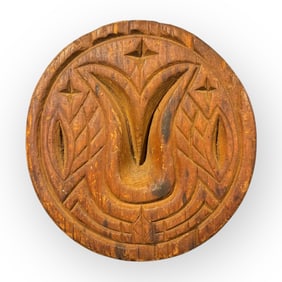2 Piece Primitive Tulip Carved Wood Butter Print