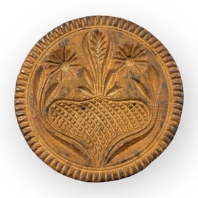 Well Carved Daisies And Thistle Early Wood Carved Butter Print