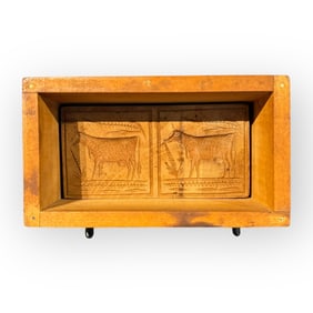 Important 19th C Wood Double Cow Box Butter Mold