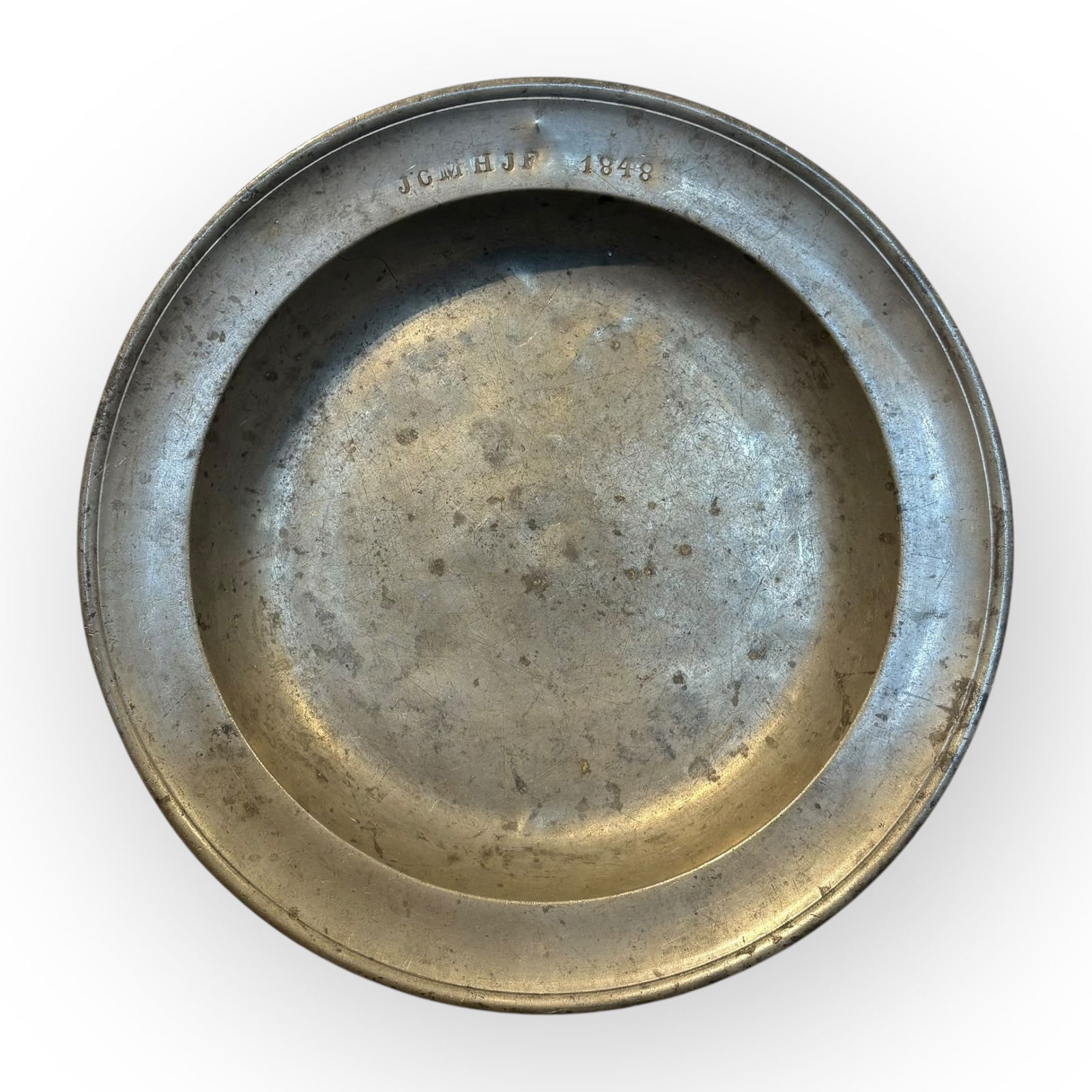 Dated 1848 Continental Pewter Deep Dish 13 1/2 Inch (1 of 3)