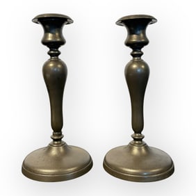 Pair Of 19th C Pewter Candlesticks