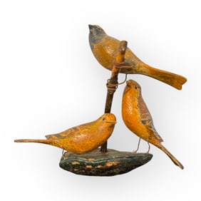 Folk Art Wood Birds On Branch