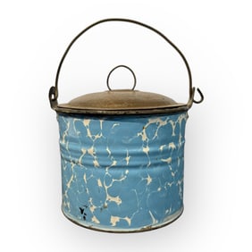 Sweet Little Blue & White Swirl Graniteware Berry Pail