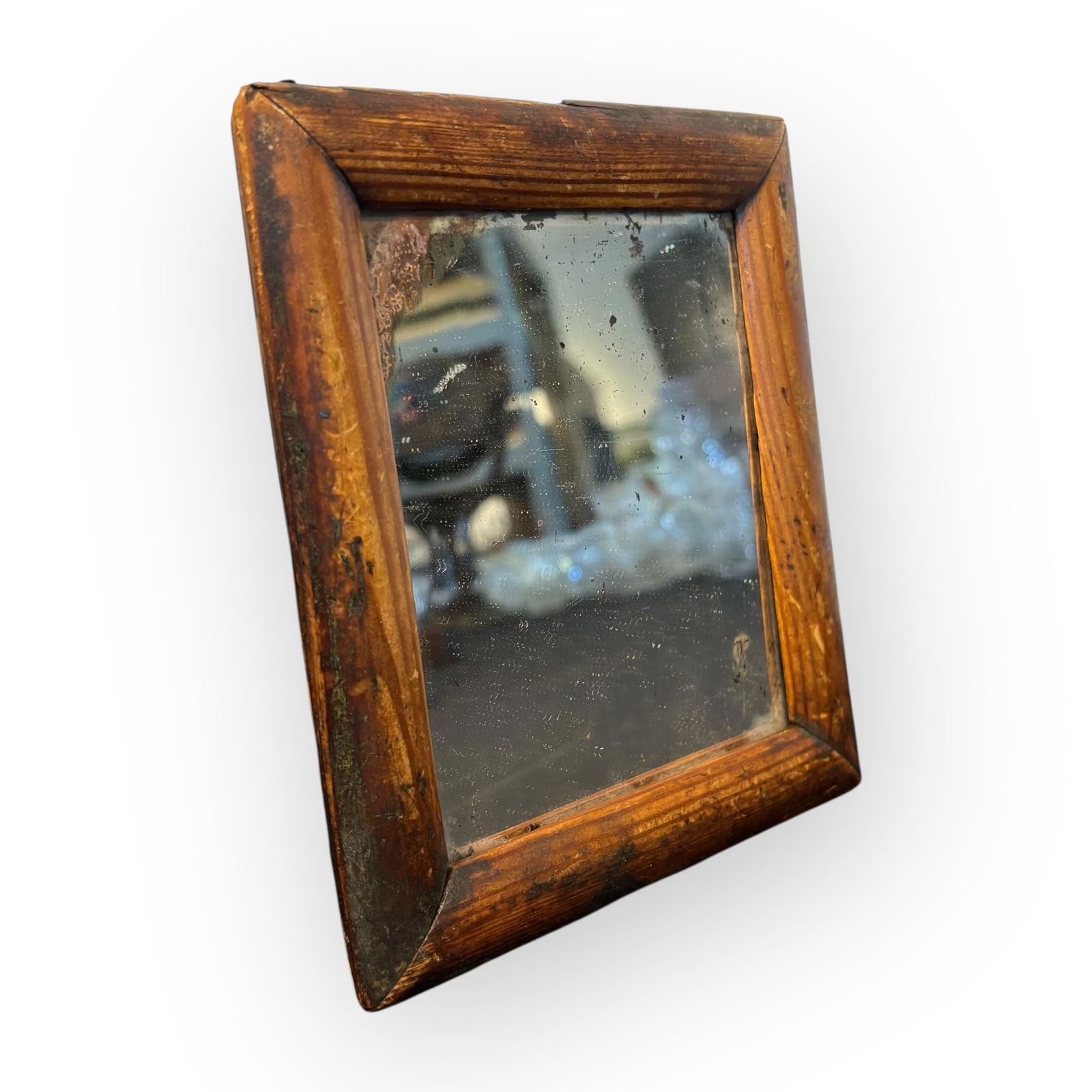 1800's Small Looking Glass In Pine Frame (1 of 2)