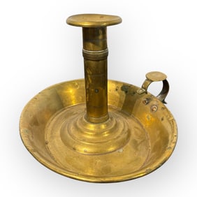 Fine Early Saucer Base Brass Candle Holder