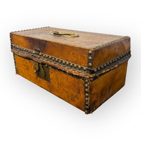 Very Early Leather Bound Brass tacked Document Box