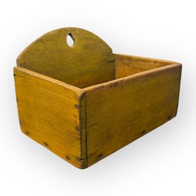 Wonderful Square Nailed Hanging Box In Old Mustard Paint