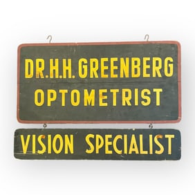 19th C Dr. H.H. Greenberg Optometrist Wood Sign