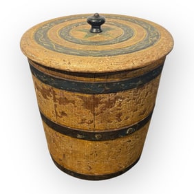 Important Paint Decorated Lehnware Lidded Bucket