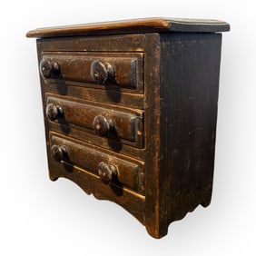 Mid 1800's Miniature 3 Drawer Chest In Old Surface