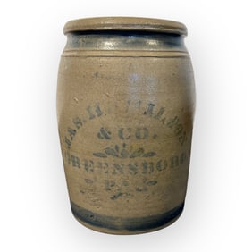 Decorated Jas Hamilton Greensboro Pa. Crock Stoneware Jar
