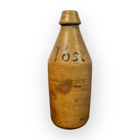 19th C Salt Glaze Pottery Bottle With Word POST on front
