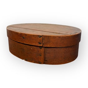 1800's Oval Pantry Box In Old Red Paint