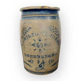 2 Gallon Decorated Hamilton & Jones Stoneware Jar