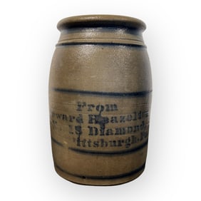 Rare Edward Heazelton No 18 Diamond Pittsburgh/PA Merchant Crock