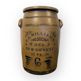 Mint! C.L. WILLIAMS / & CO. / NEW GENEVA. / PA. Stoneware Churn
