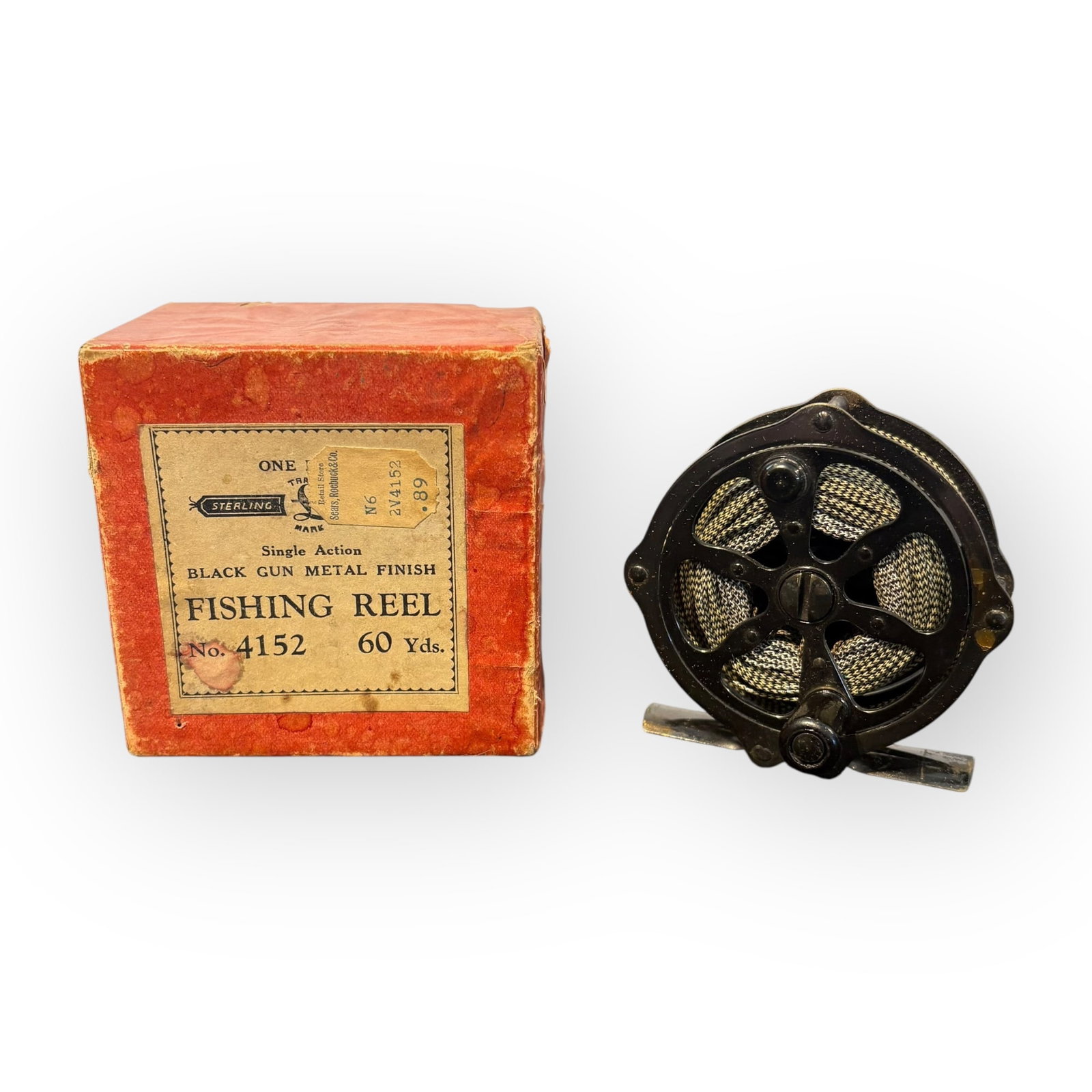 No. 4152 Sterling Fishing Reel In Original Box: A Sterling single action No. 4152 fishing reel in the original box. Reel has never been used. Excellent
