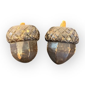 Two Carved Wood Acorn Finials
