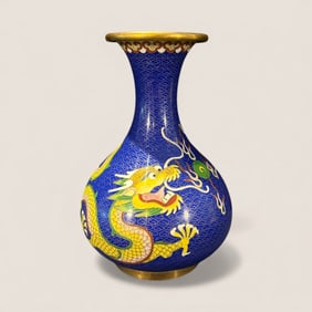 Cloisonne Dragon Vase With Blue Background