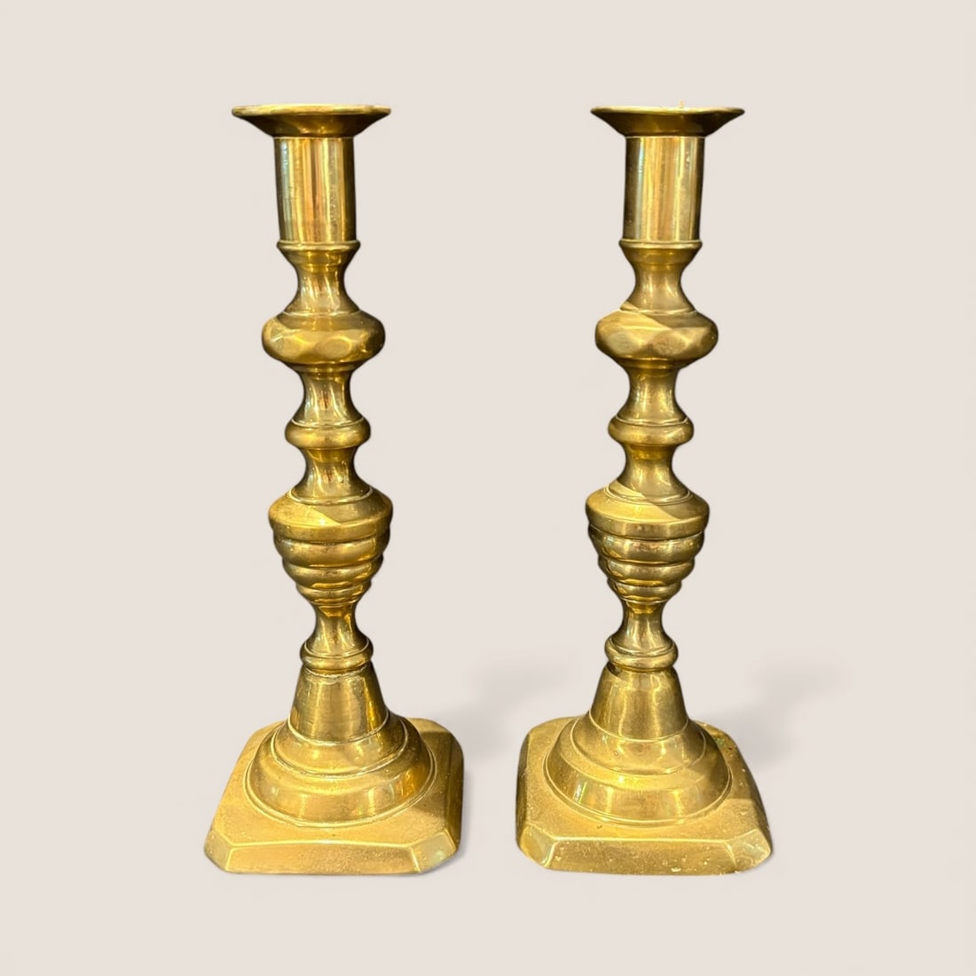Pair of 19th C Brass Candlesticks (1 of 1)