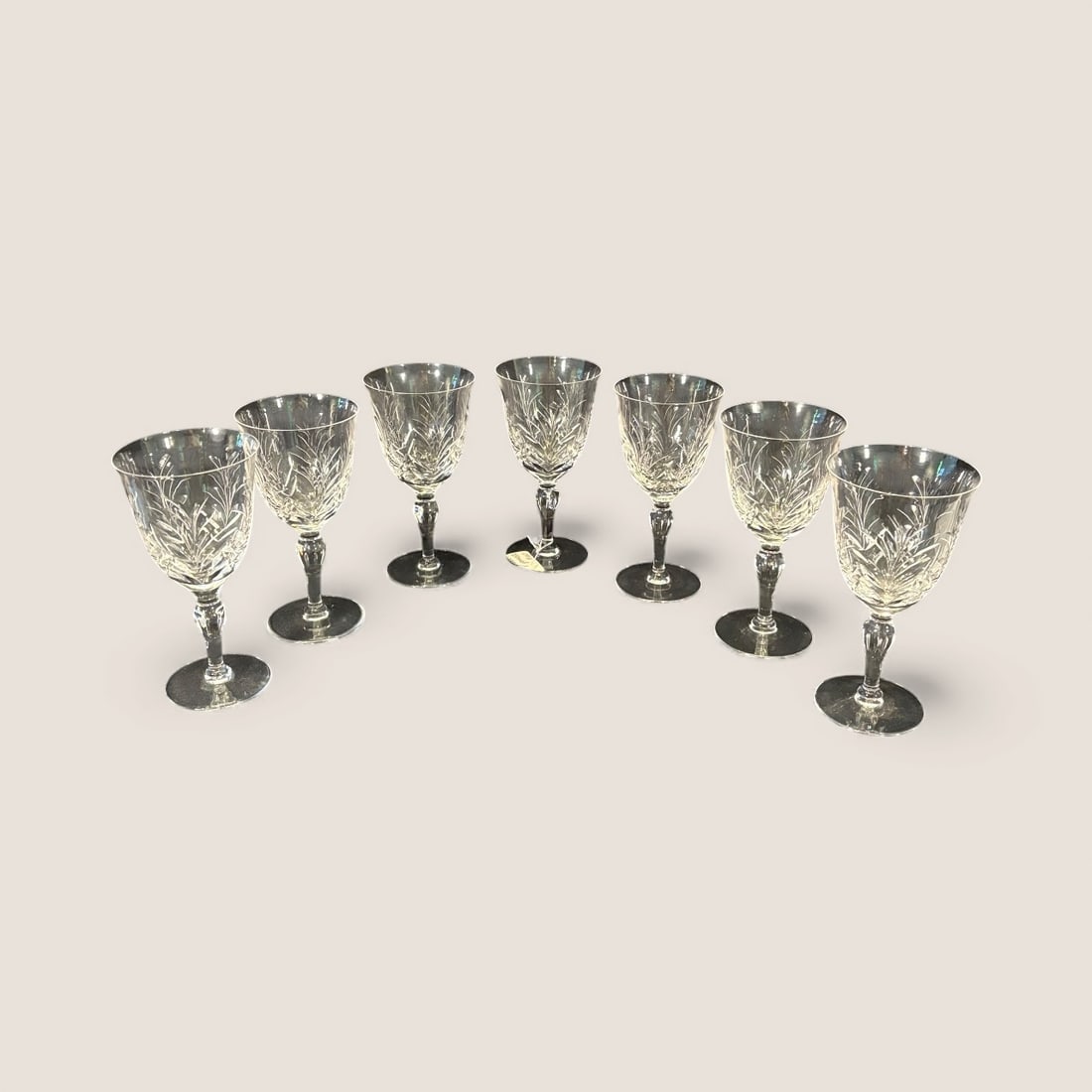 Set Of Stuart Crystal English Giblets: Set of 7 Stuart Crystal Goblets. 7 inches tall. Clear and good