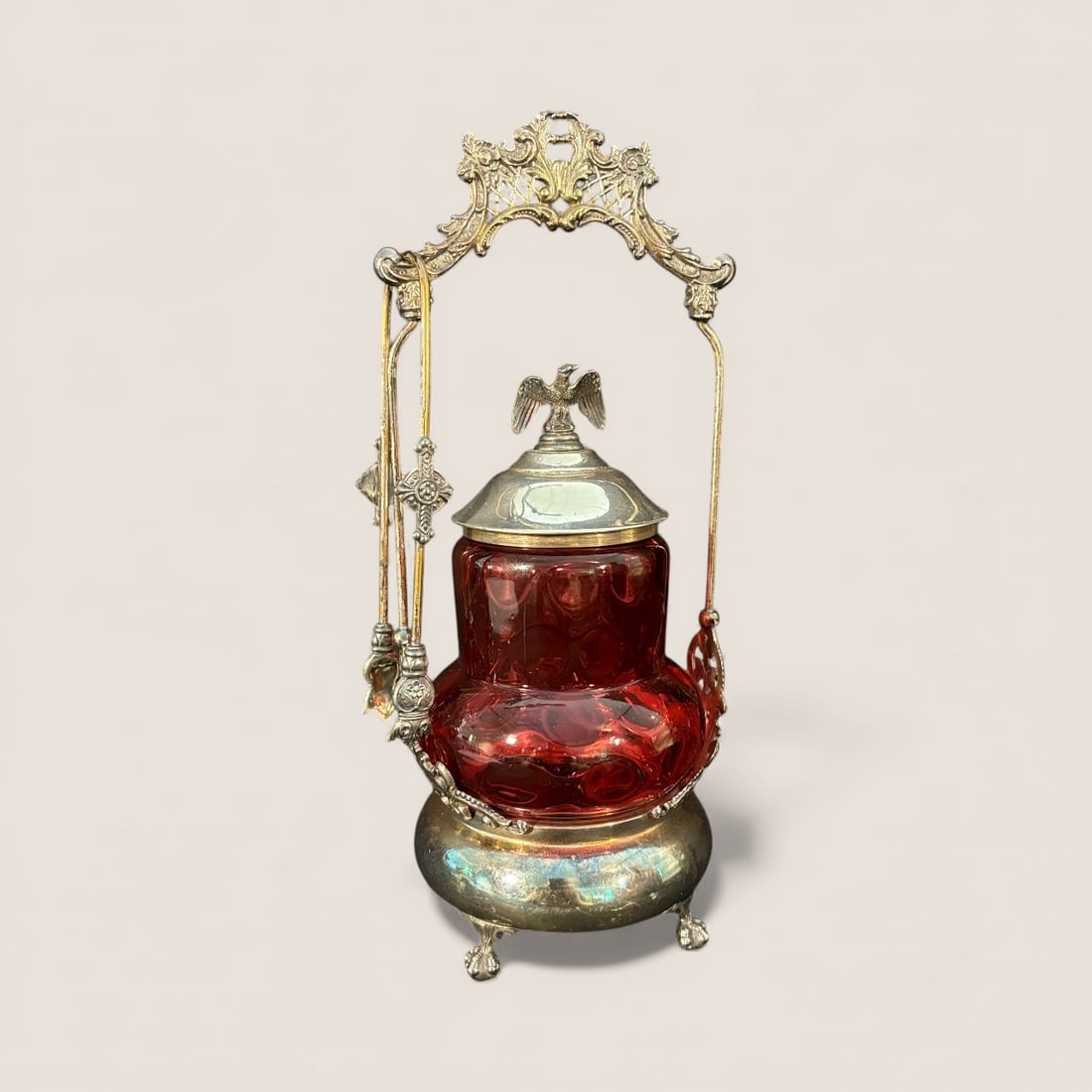 Victorian Art Glass Cranberry Pickle Caster (1 of 2)