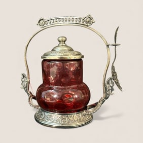 Victorian Inverted Thumbprint Cranberry Pickle Caster