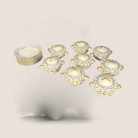 Limoges " Le Tourneur " Art Deco Cups And Saucers