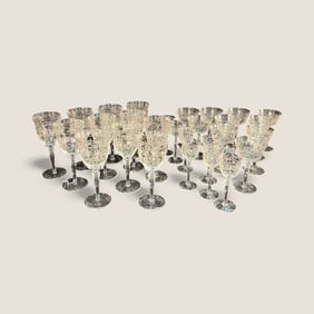 Set Of 1930's Wheel Etched Stemware