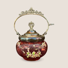 Victorian Enameled Cranberry Pickle Castor