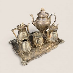 Rare Silver Plate Coffee Or Tea Set Made For C. Catsworth & Son Galena Illinois