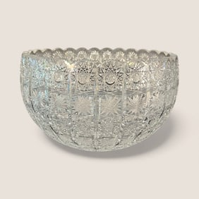 Important Large Bohemian Stars And Sunburst Lead Crystal Glass Punch Bowl