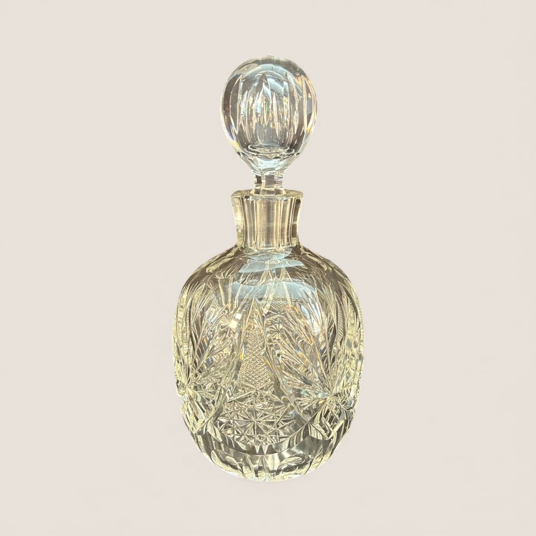 A Cut Glass Decanter With Stopper. American Brilliant Period: Rare American Brilliant Period cut glass decanter with stopper. 9 3/4 tall, excellent condition