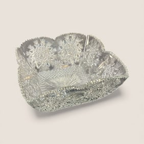 Unusual American Brilliant Period Four Sided Cut Glass Bowl