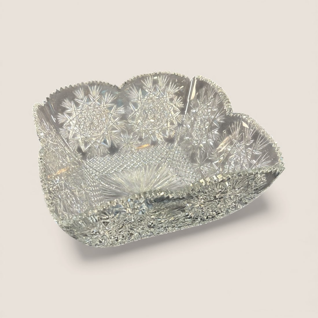 Unusual American Brilliant Period Four Sided Cut Glass Bowl: Unusual 4 sided American Brilliant Period cut glass bowl. 9 x 9 x 5. Excellent condition