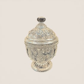 Antique Commemorative Covered Glass Compote.