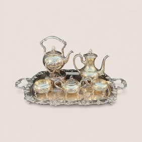Fabulous 1930's Silver Over Copper Tea Service With Tray