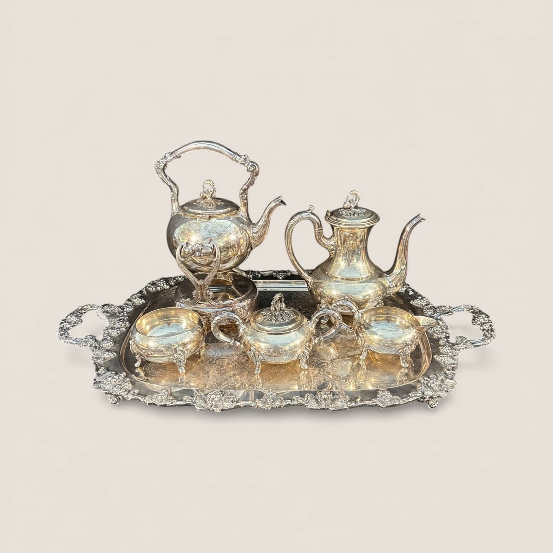 Fabulous 1930's Silver Over Copper Tea Service With Tray (1 of 2)