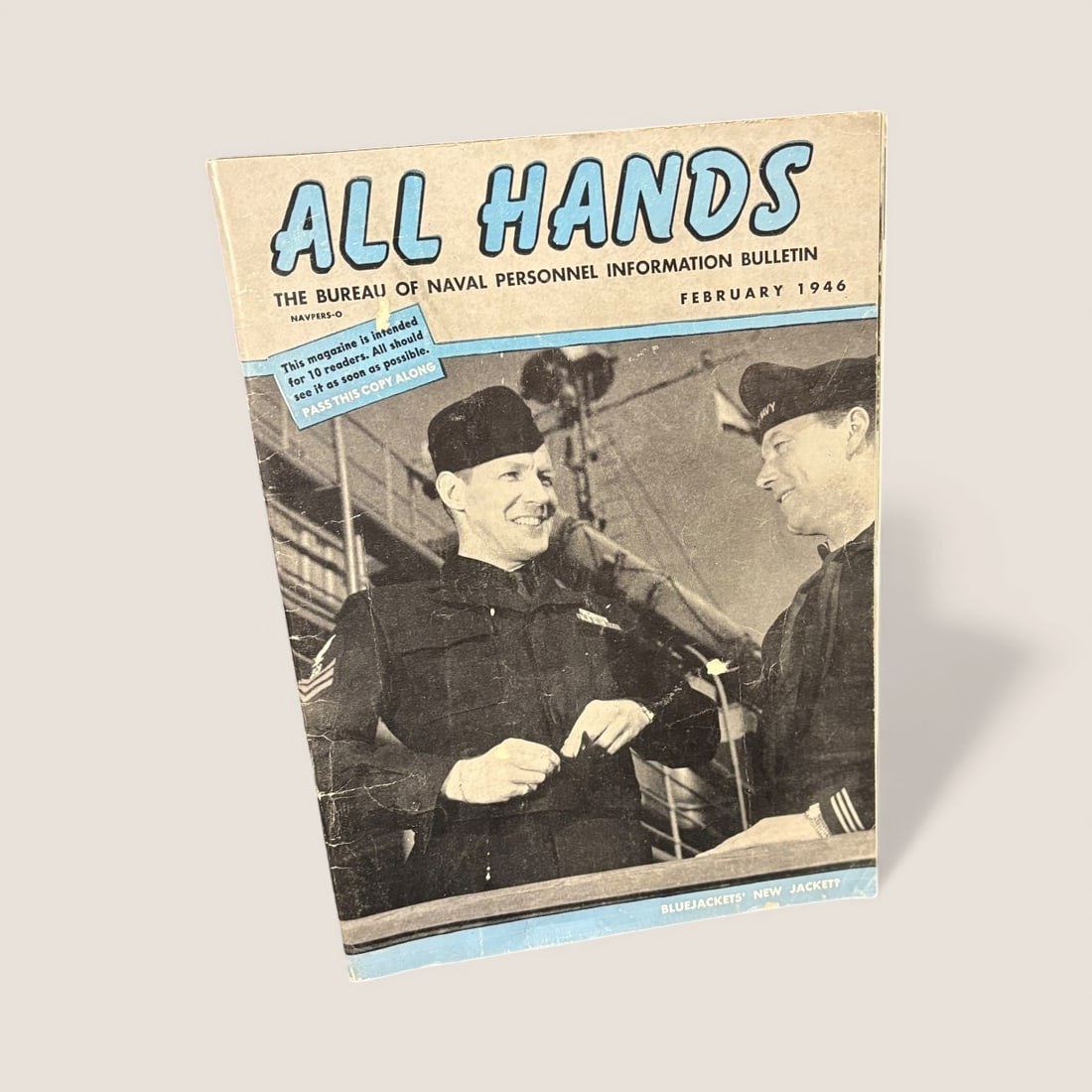 1946 February All Hands Naval Information Bulletin: An original February 1946 All Hands The Bureau of Naval Personnel Information Bulletin. 80 pages. 10 3/4 x 7 3/4. Very good with normal wear.
