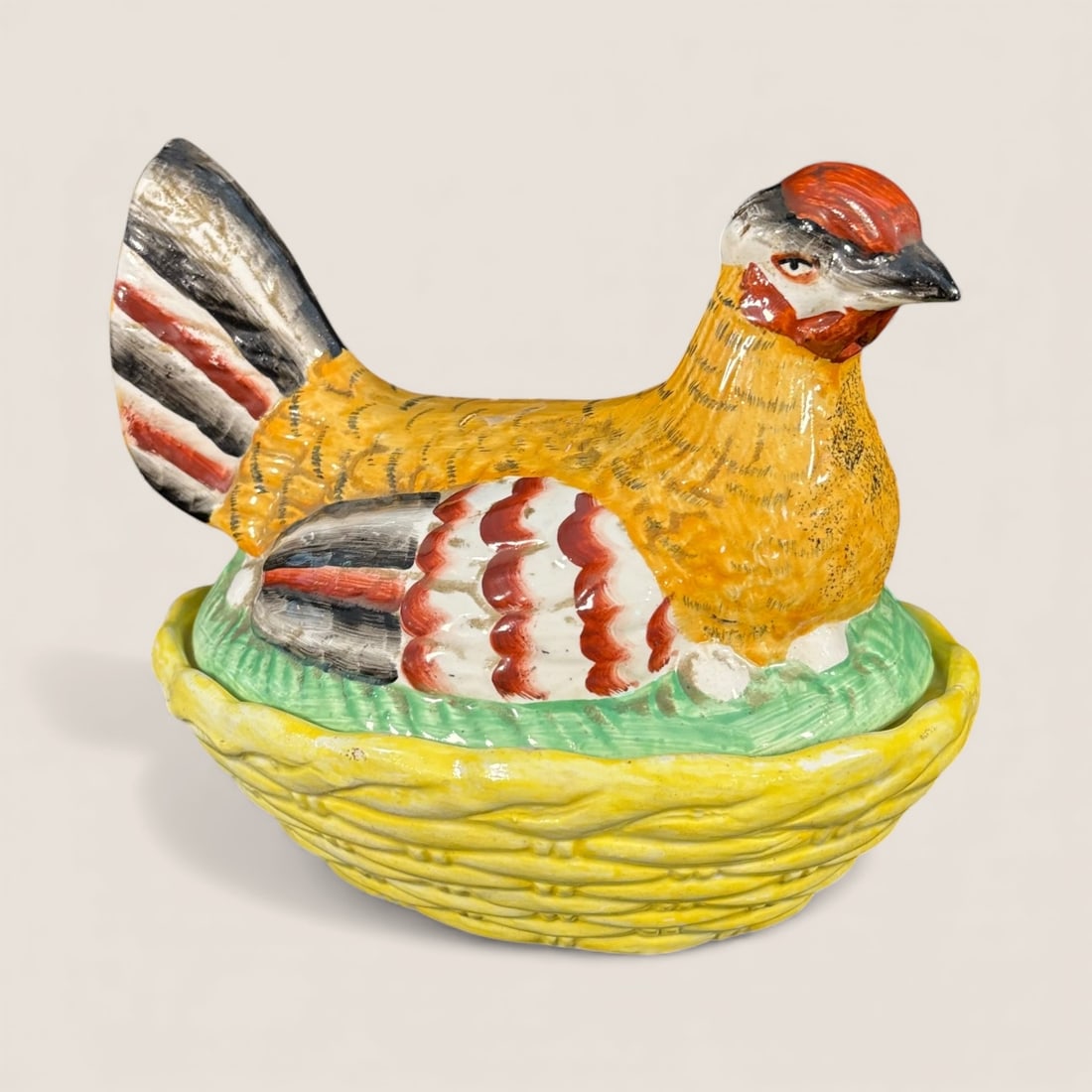 Staffordshire Hen On Nest: A 7 1/2 inch Staffordshire hen on nest. Excellent original condition