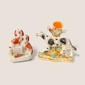 Antique Staffordshire Dalmatian Spill Vase And Dogs