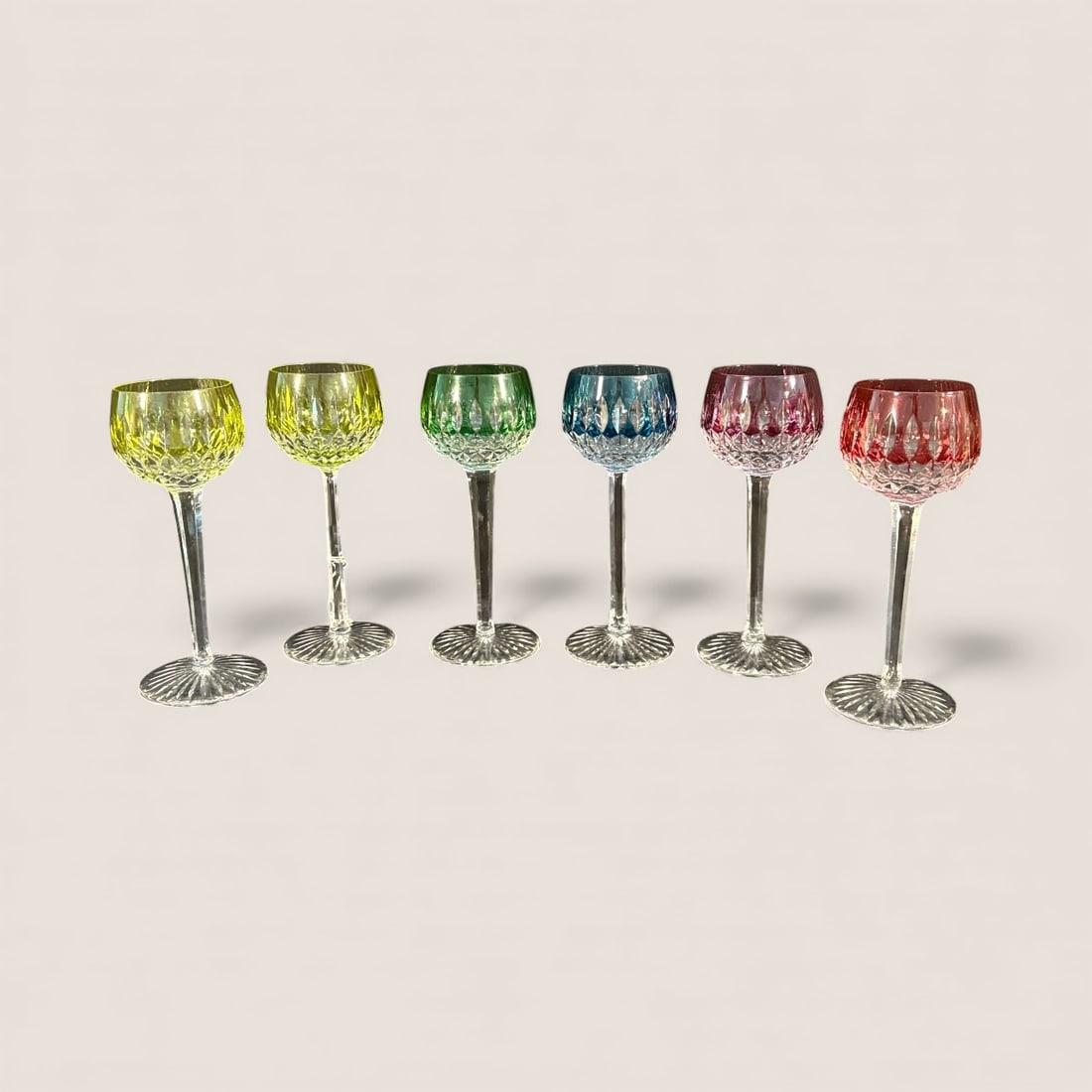 6 Rare Cut To Clear Baccarat Stemmed Wine Glasses: 6 rare Baccarat cut to clear stemmed wines. 7 1/2 inch tall. Excellent